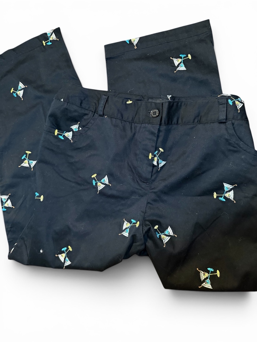 Attyre Black Capri Pants with Blue & Yellow Cocktail Embroidery